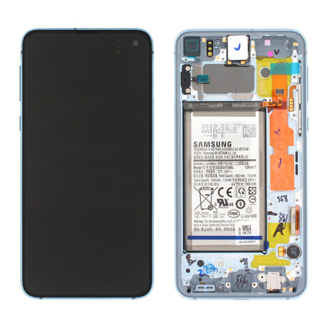 Samsung Galaxy S10e (SM-G970F) Complete LCD with Frame in Blue — Service Pack (SVC) [GH82-18843C]