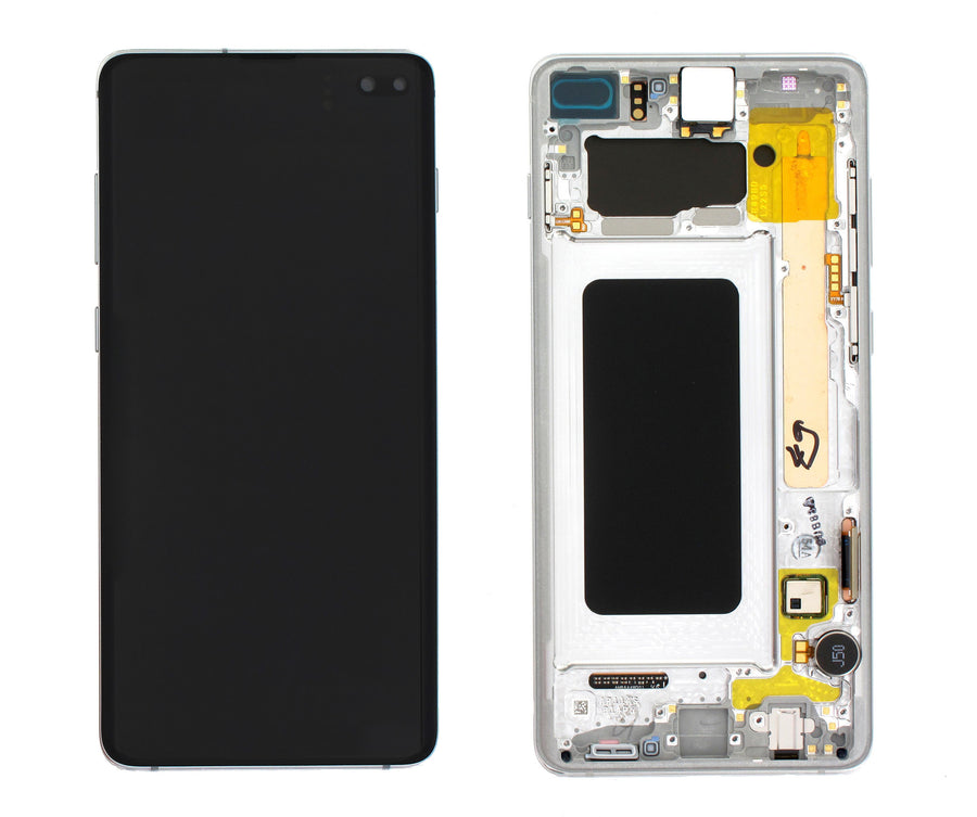 Samsung Galaxy S10 PLUS (SM-G975F) Complete LCD with Frame in White — Service Pack (SVC) [GH82-18834B]