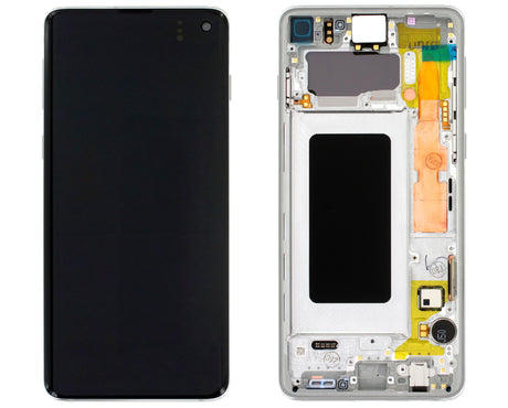 Samsung Galaxy S10 (SM-G973F) Complete LCD with Frame in White — Service Pack (SVC) [GH82-18835B]