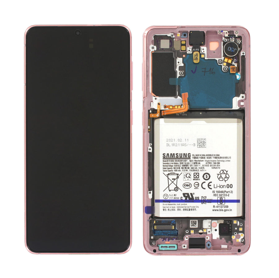 Samsung Galaxy S21 KIT (SM-G991B) Complete LCD with Frame in Pink — Service Pack (SVC) [GH82-24716D]