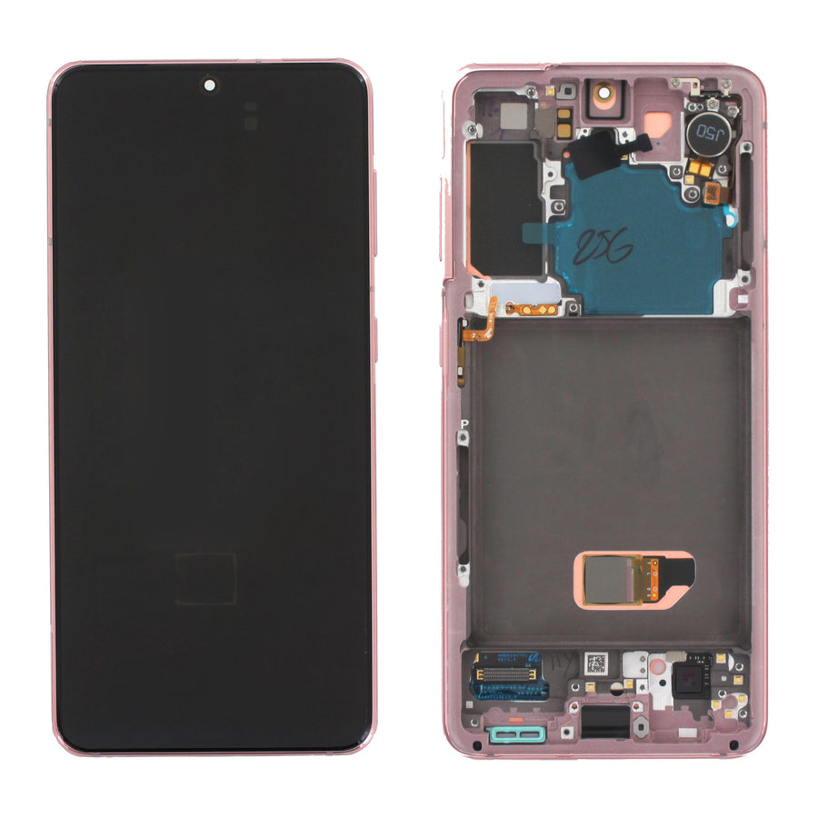 Samsung Galaxy S21 (SM-G991B) Complete LCD with Frame in Pink — Service Pack (SVC) [GH82-27255D]
