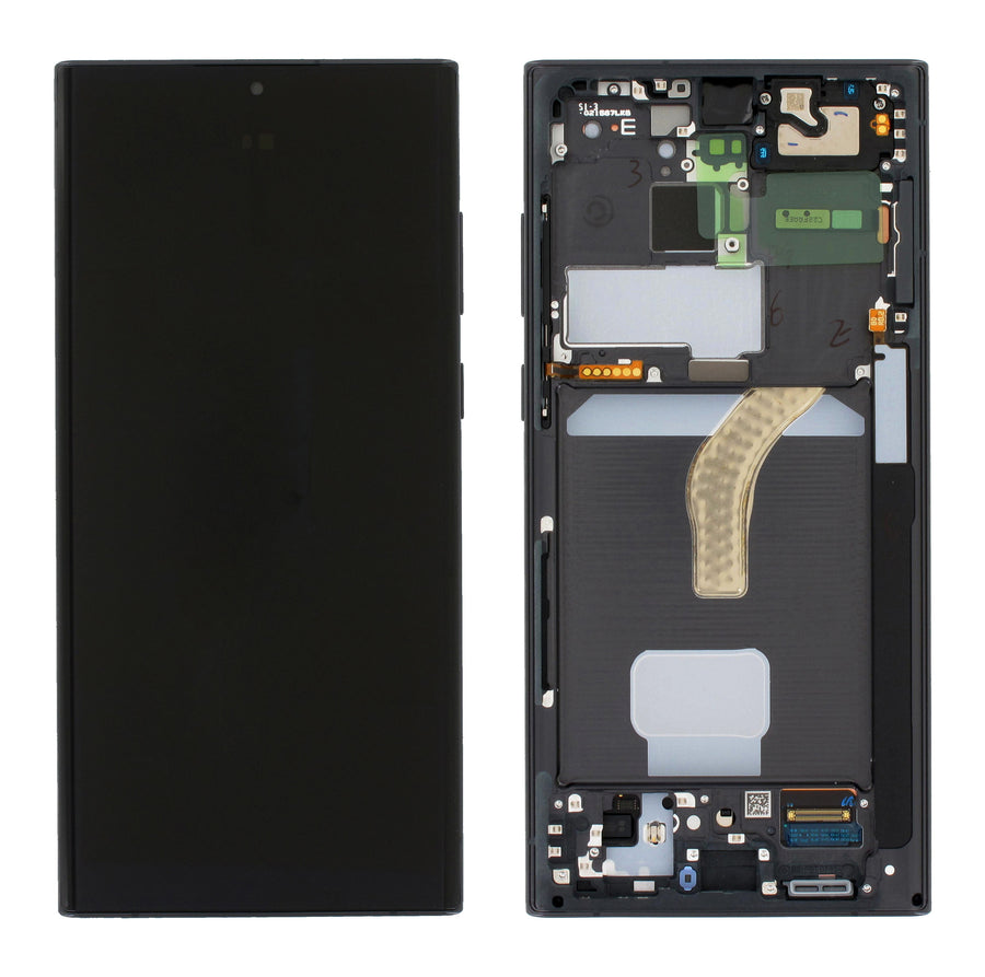Samsung Galaxy S22 ULTRA (SM-S908B) Complete LCD with Frame in Black — Service Pack (SVC) [GH82-27489A]