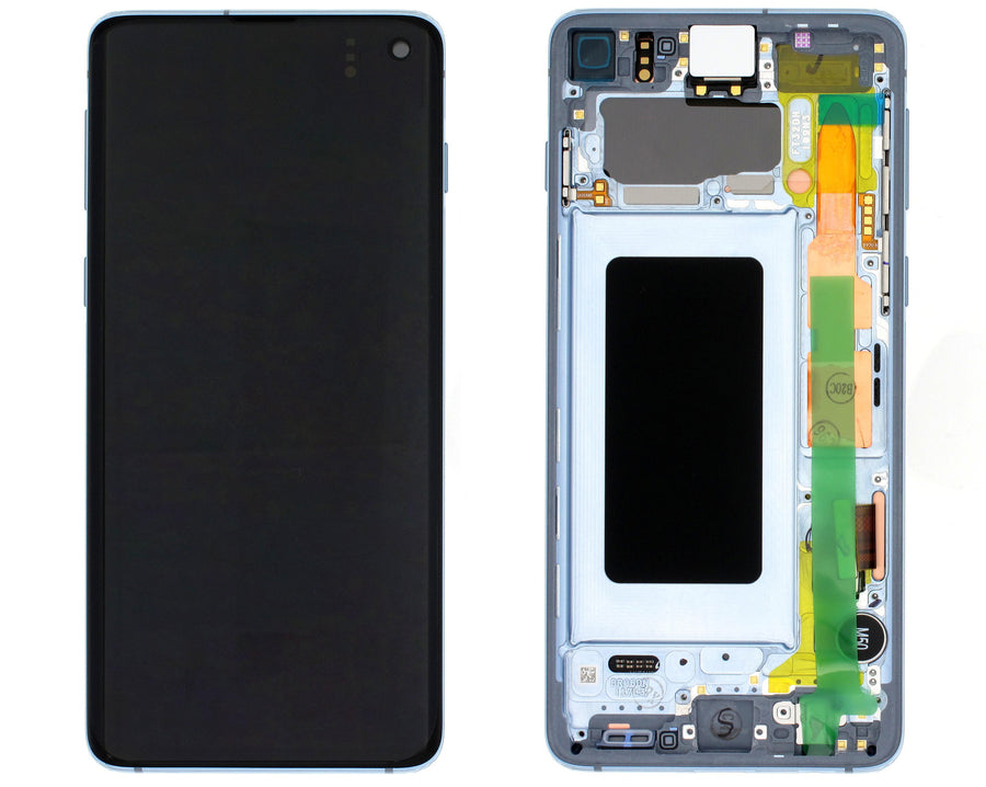 Samsung Galaxy S10 (SM-G973F) Complete LCD with Frame in Blue — Service Pack (SVC) [GH82-18850C]