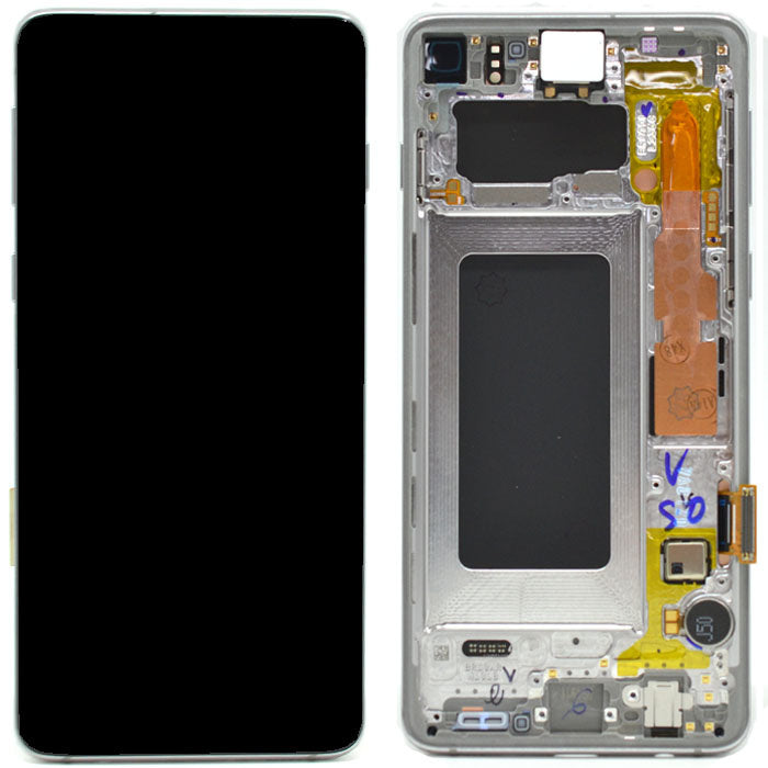 Samsung Galaxy S10 (SM-G973F) Complete LCD with Frame in Silver — Service Pack (SVC) [GH82-18850G]