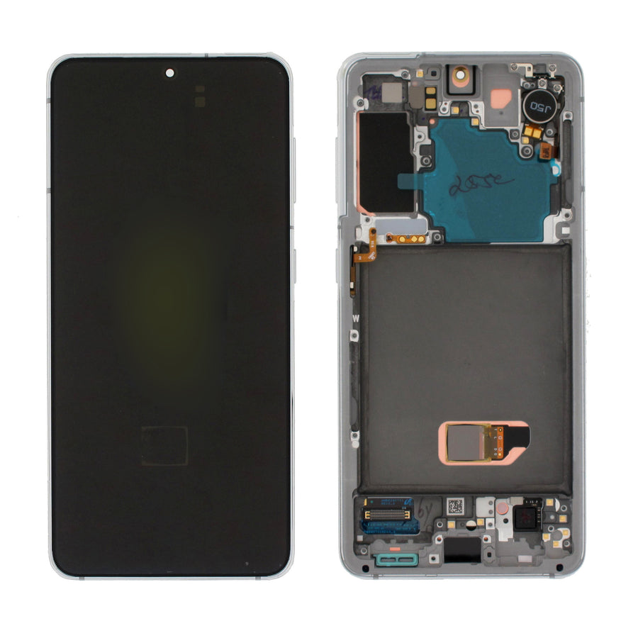 Samsung Galaxy S21 (SM-G991B) Complete LCD with Frame in White — Service Pack (SVC) [GH82-27256C]