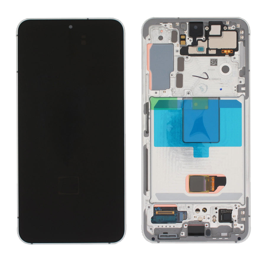 Samsung Galaxy S22 (SM-S901B) Complete LCD with Frame in White — Service Pack (SVC) [GH82-27520B]