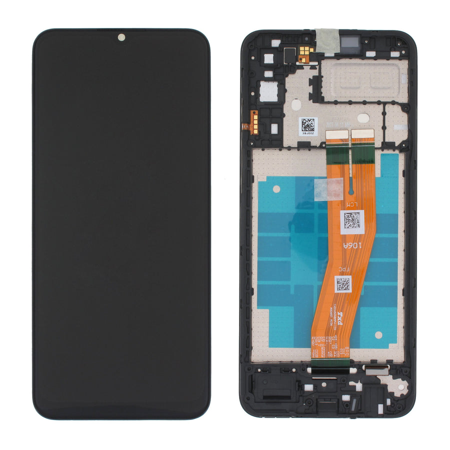 Samsung Galaxy A04e (SM-A042F) Complete LCD with Frame in Black — Service Pack (SVC) [GH81-23088A]