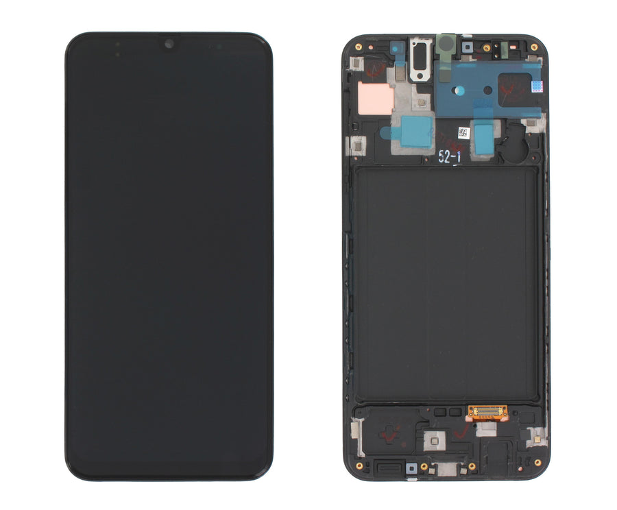 Samsung Galaxy A30 (SM-A305F) Complete LCD with Frame in Black — Service Pack (SVC) [GH82-19202A]