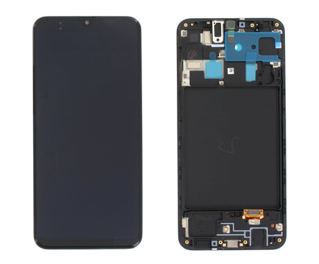 Samsung Galaxy A20 (SM-A205F) Complete LCD with Frame in Black — Service Pack (SVC) [GH82-19571A]