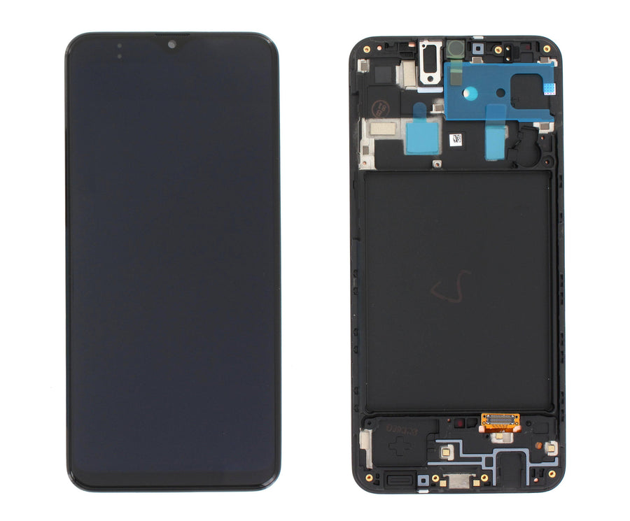 Samsung Galaxy A20 (SM-A205F) Complete LCD with Frame in Black — Service Pack (SVC) [GH82-19571A]
